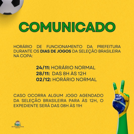 Município de Boa Vista da Aparecida-PR - Comunicado horário Jogos da Copa